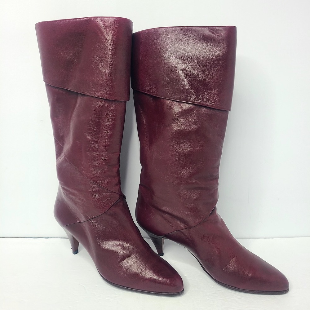 Vtg 80s Joseph Womens Foldover Made In Spain Burgandy Soft Leather Boots‎ Size 8